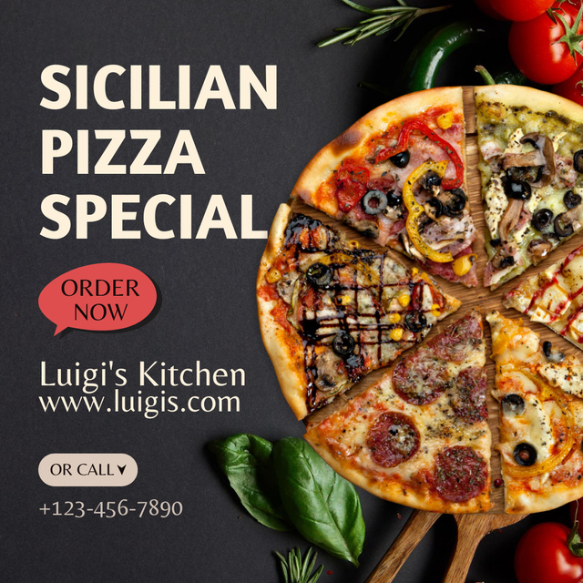 Delicious Sicilian Pizza Instagram Tasarım Şablonu