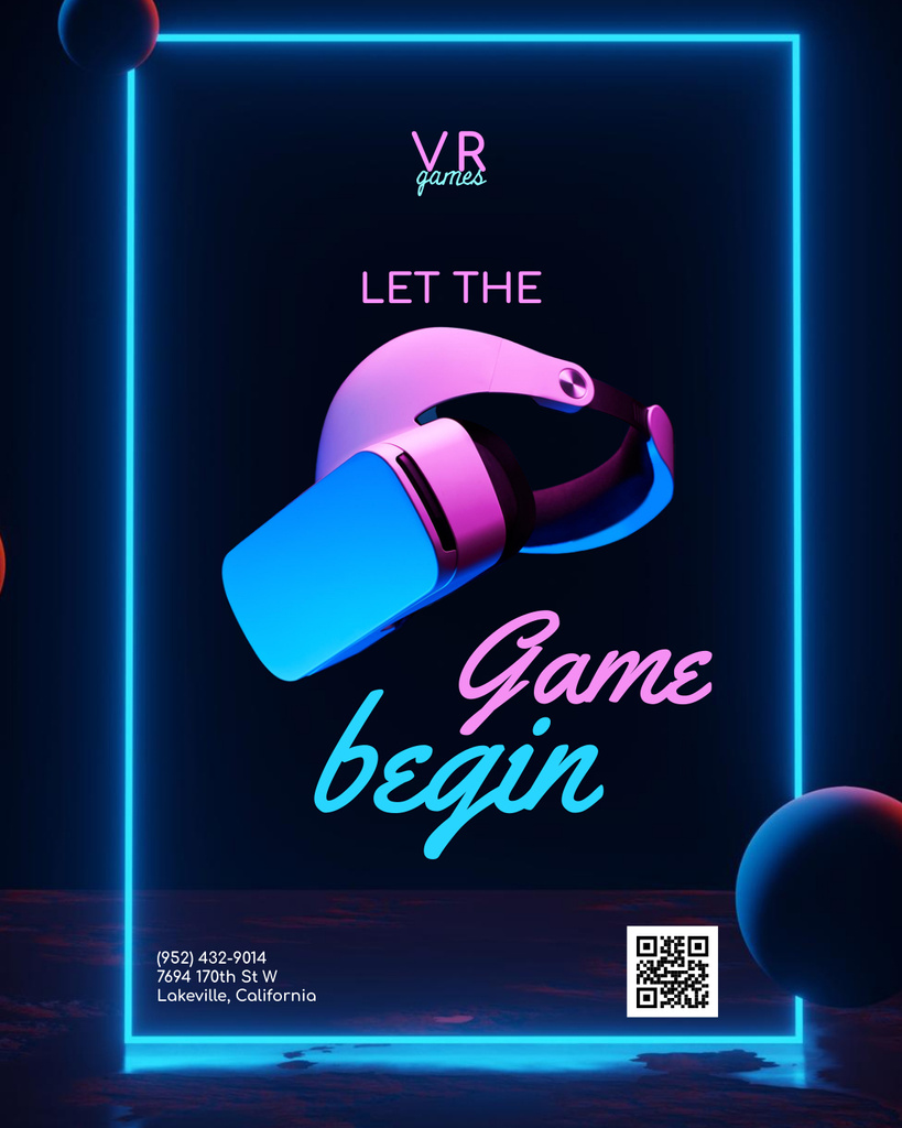 Gaming Virtual Reality Glasses Neon Offer Poster 16x20in Tasarım Şablonu