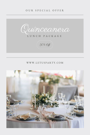 Designvorlage Special Offer For Celebration Quinceañera with Fine Table Setting für Postcard 4x6in Vertical