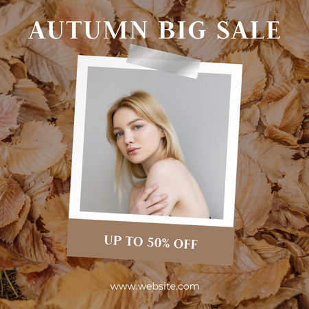 Modèle de visuel Fall Female Clothing Sale with Leaves - Instagram