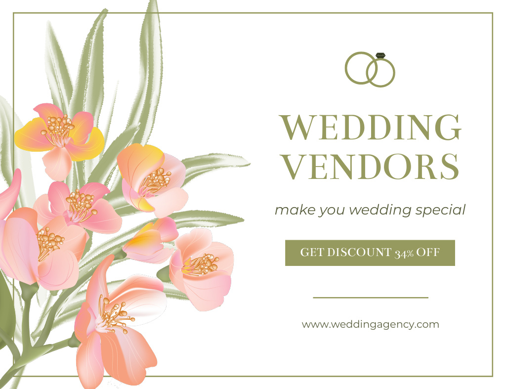 Discount on Wedding Vendor Services Ad with Field Flowers Thank You Card 5.5x4in Horizontalデザインテンプレート