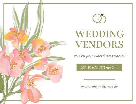 Discount on Wedding Vendor Services Thank You Card 5.5x4in Horizontal Design Template