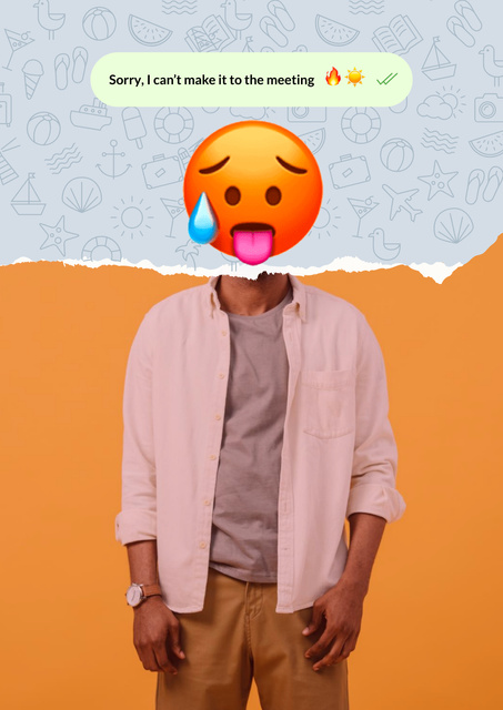 Funny Illustration of Hot Face Emoji with Male Body Posterデザインテンプレート