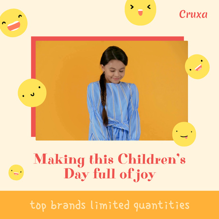 Cute Little Girl on Children's Day Animated Post Design Template