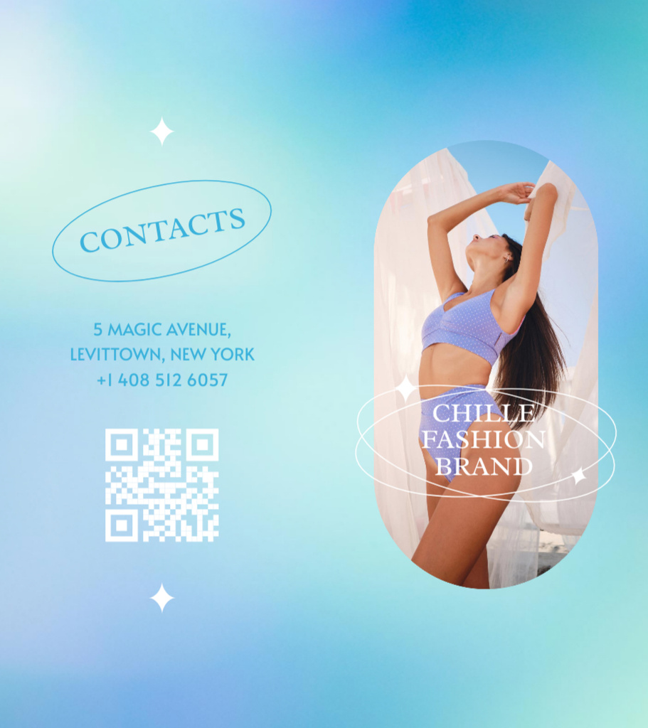 Ontwerpsjabloon van Brochure 9x8in Bi-fold van Fashion Sale with Woman in Swimsuit