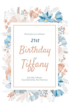Привітання з днем народження аквареллю квіти Invitation 4.6x7.2in – шаблон для дизайну