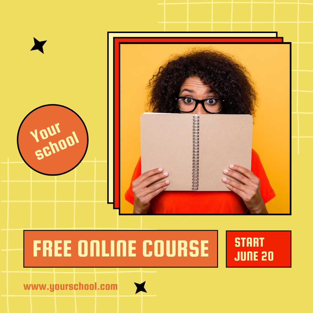 Advanced Free Online Course Promotion In Yellow Instagramデザインテンプレート