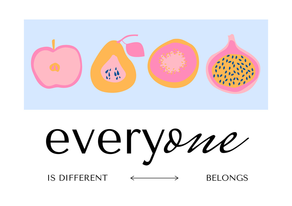 Appreciating And Understanding Diversity with Fruits Illustration Poster B2 Horizontalデザインテンプレート