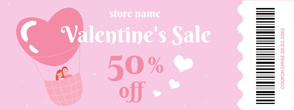 Valentine's Day Special Offer on Pink with Cute Balloon Coupon Tasarım Şablonu