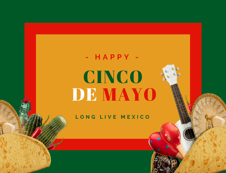 Cinco de Mayo Ad with Men in Sombrero Eating Taco Thank You Card 5.5x4in Horizontal Design Template