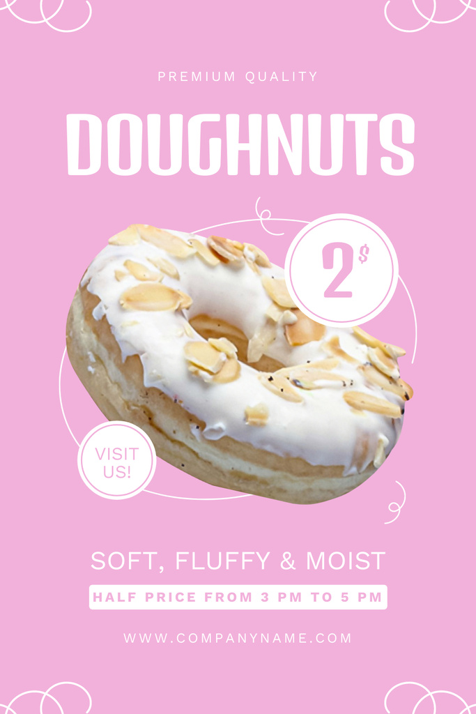 Doughnut Shop Ad with White Creamy Donut Pinterest Tasarım Şablonu