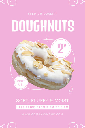 Оголошення магазину пончиків із білим вершковим пончиком Pinterest – шаблон для дизайну
