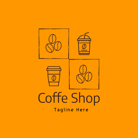 Cafe Ad with Icons of Cups and Beans Logo 1080x1080pxデザインテンプレート