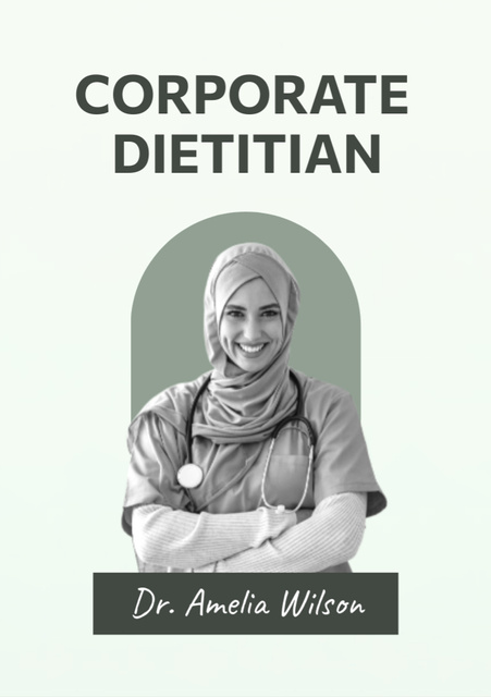 Ontwerpsjabloon van Flyer A5 van Corporate Dietitian Services Offer with Muslim Female Doctor