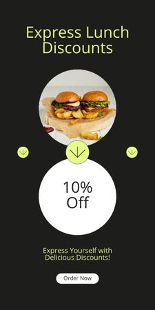 Designvorlage Express-Lunch-Rabatte-Anzeige mit Burgern für Graphic