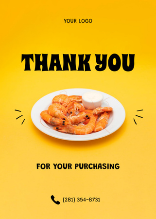 Platilla de diseño Delicious Shrimps with Sauce on Yellow Postcard 5x7in Vertical