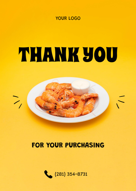 Szablon projektu Delicious Shrimps with Sauce on Yellow Postcard 5x7in Vertical