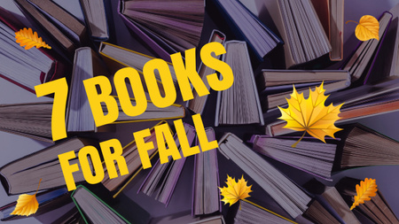 Sok könyv őszi levelekkel Youtube Thumbnail tervezősablon