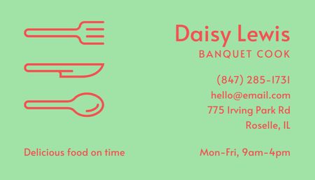 Banquet Cook Services Offer with Cutlery Illustration Business Card US tervezősablon