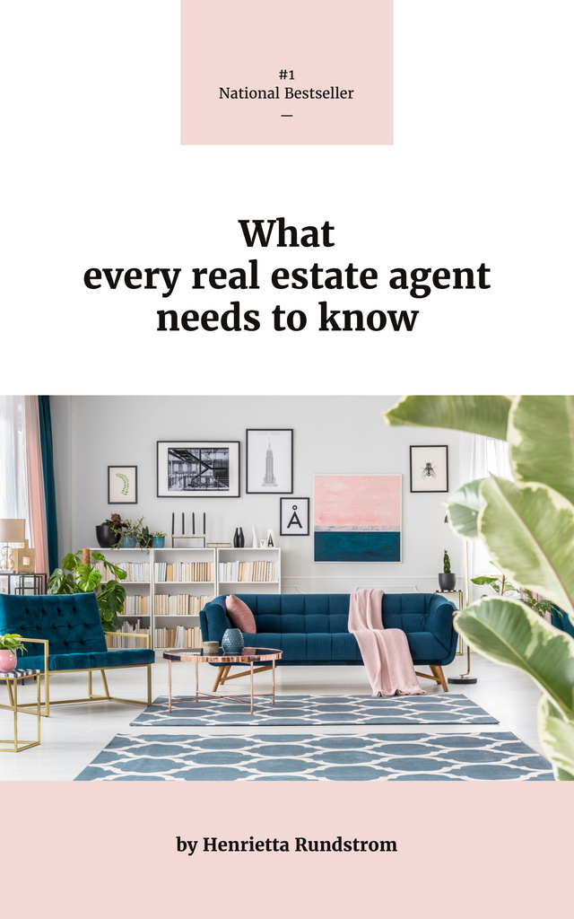 Real Estate Tips Cozy Interior in Pink Colors Book Cover Modelo de Design