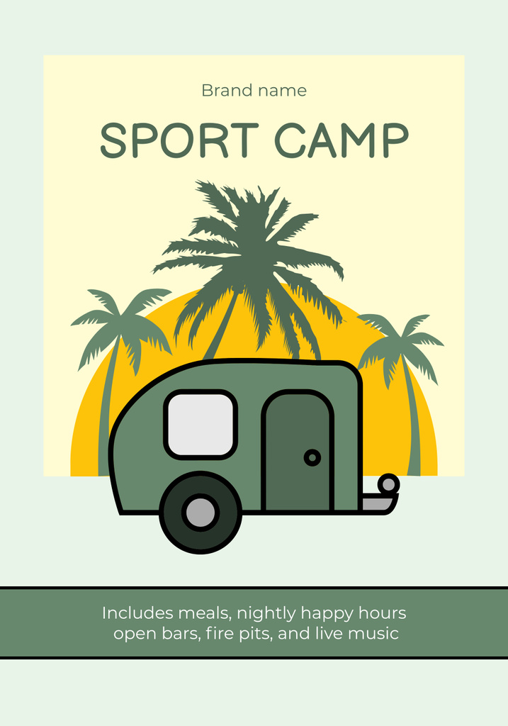 Sports Camp with Palm Trees And Trailer Promotion Poster 28x40in Πρότυπο σχεδίασης