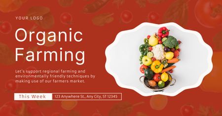 Advertising of Organic Products Market on Red Facebook AD Design Template