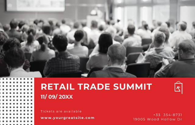 Designvorlage Announced Retail Trade Summit In Red für Invitation 4.6x7.2in Horizontal