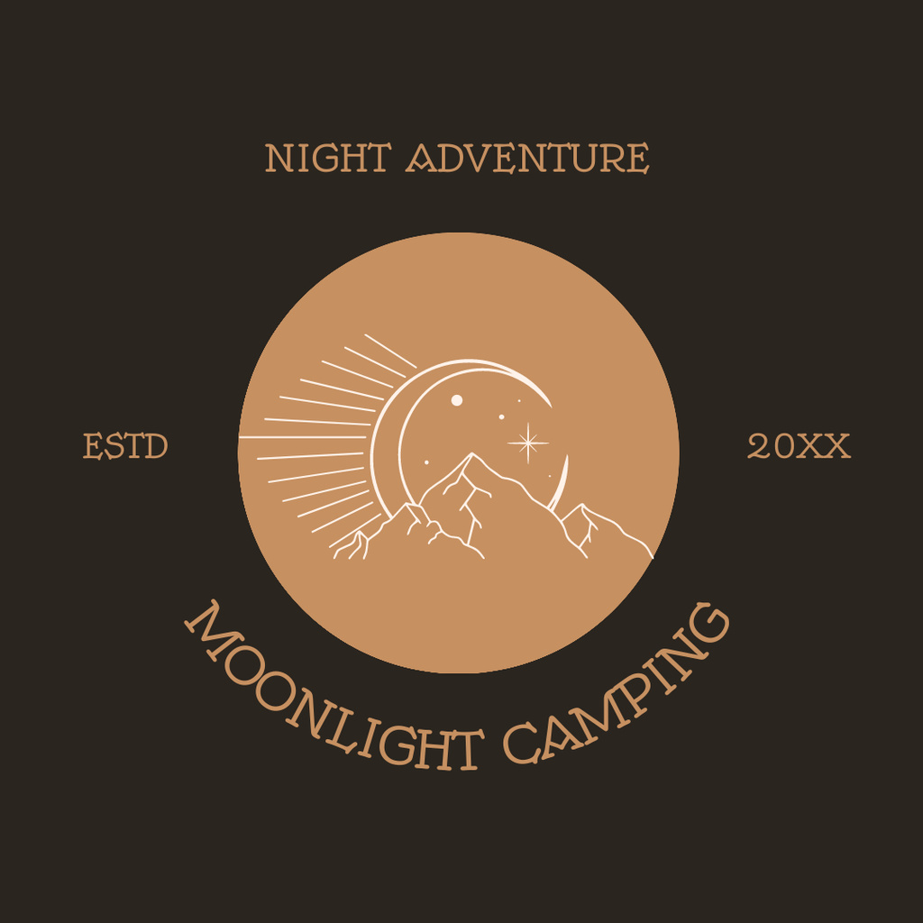 Camping Ads with Moonlight Illustration Logo 1080x1080pxデザインテンプレート