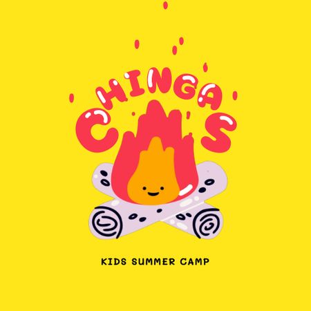 Kids Camp Ad with Cute Campfire Animated Logo Design Template