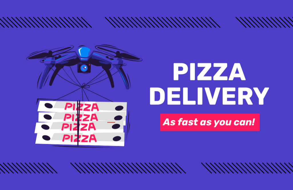 Quadcopter Pizza Delivery on Blue Business Card 85x55mm – шаблон для дизайну