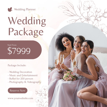 Wedding Package Offer with Young Women at Bachelorette Party Instagram Design Template