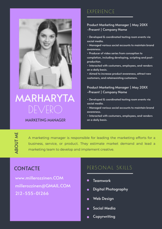 Skills and Experience of Marketing Manager Resume – шаблон для дизайну