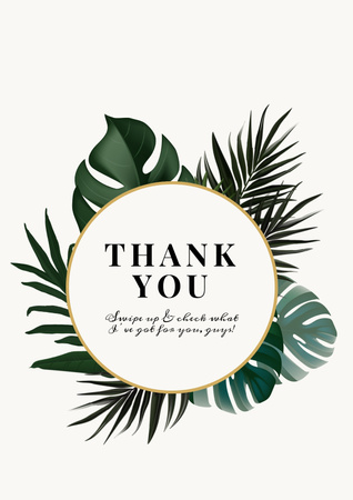 Thank You card with Tropical Leaves Poster Design Template