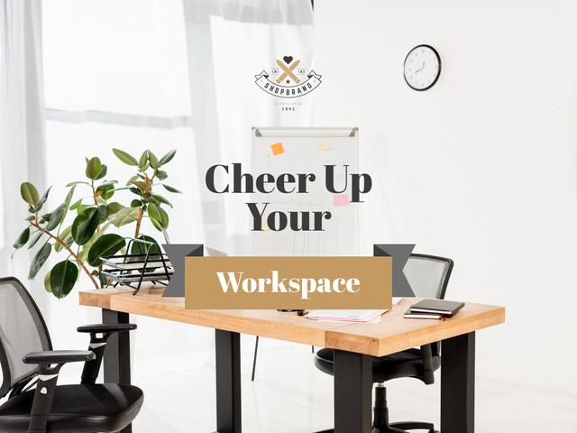 Minimalistic Workplace Ad with Plant Presentationデザインテンプレート