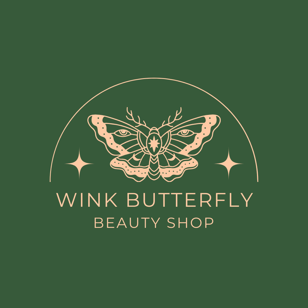 Beauty Shop Emblem with Butterfly In Green Logo 1080x1080pxデザインテンプレート