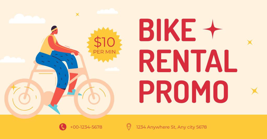 Bikes Rental Promo on Yellow Facebook AD Modelo de Design