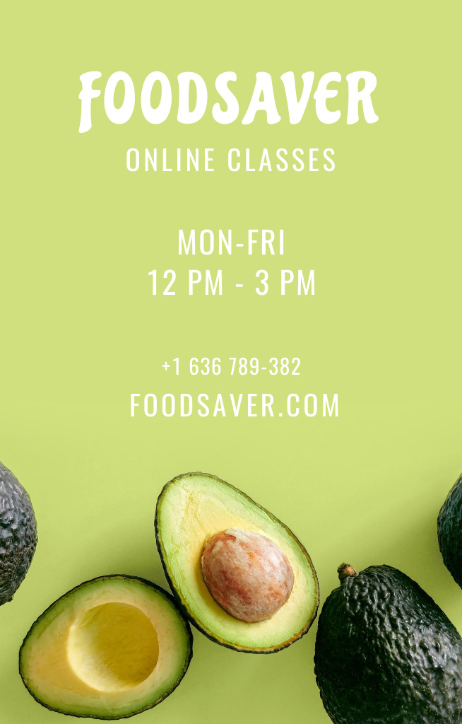 Food Saver Classes Ad With Fresh Avocado Invitation 4.6x7.2in Modelo de Design