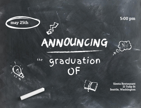 Platilla de diseño Graduation Announcement With Drawings On Blackboard Invitation 13.9x10.7cm Horizontal