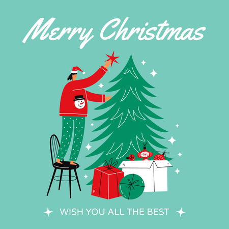 Christmas Holiday Greeting with Tree Instagram Design Template
