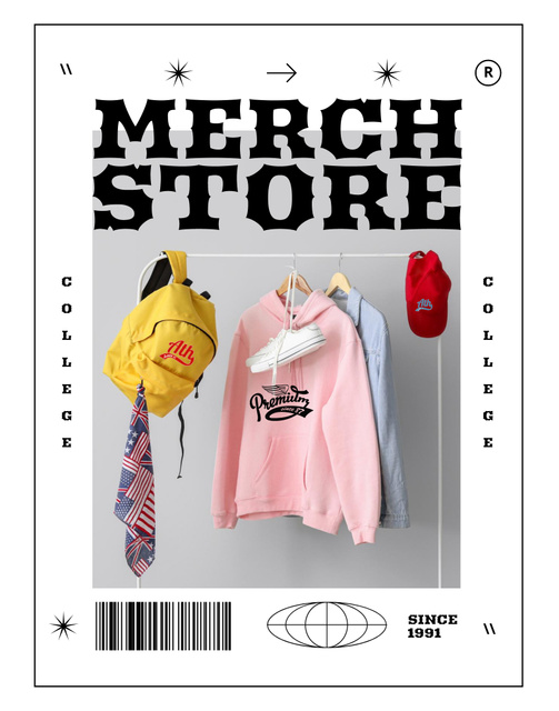 College Apparel and Merchandise Store Offer Poster 22x28in – шаблон для дизайна