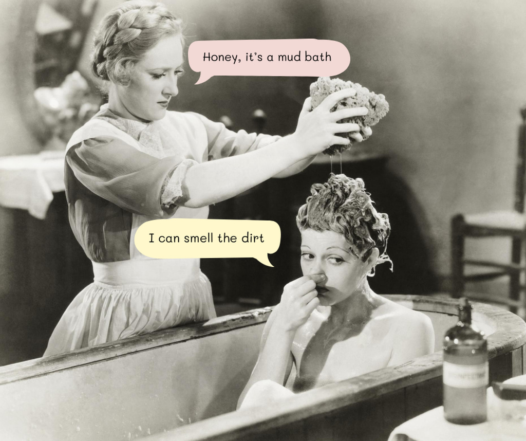 Funny Joke with Woman in Mud Bath Facebook Design Template