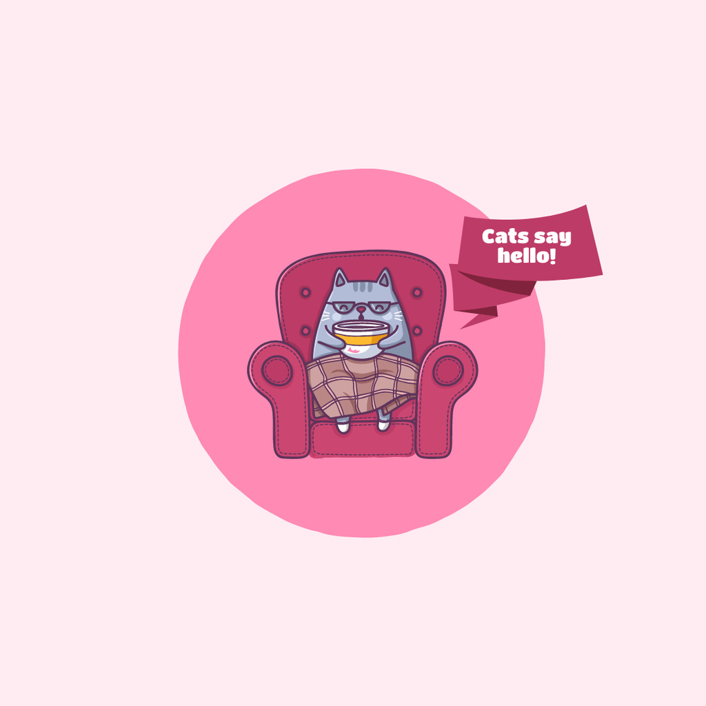 Designvorlage Cute Cartoon Cat Sitting in Chair für Instagram