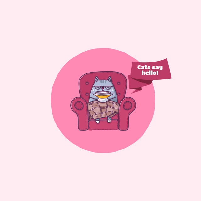 Cute Cartoon Cat Sitting in Chair Instagramデザインテンプレート