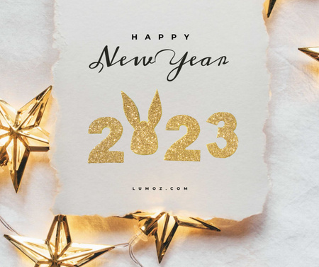New Year greeting with golden Stars Facebook Design Template
