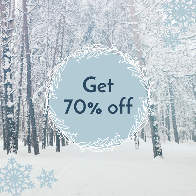 Designvorlage Winter Discount Offer with Snowy Forest für Instagram