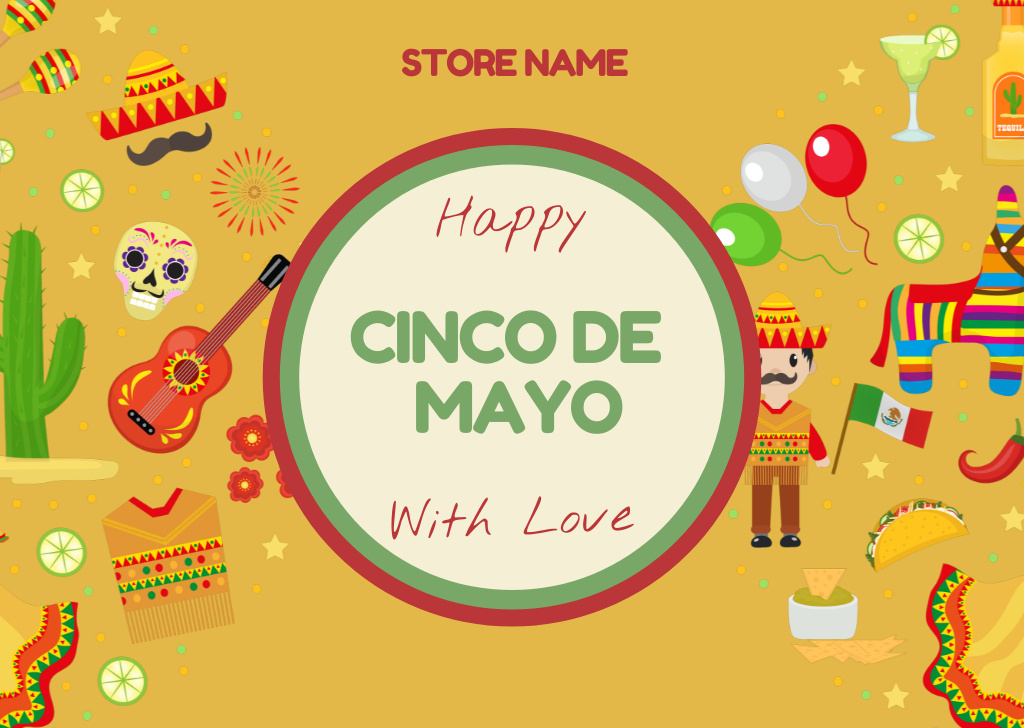 Cinco de Mayo Greeting with Festival Attributes Card tervezősablon