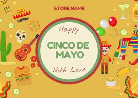 Cinco de Mayo Greeting with Festival Attributes Card Design Template