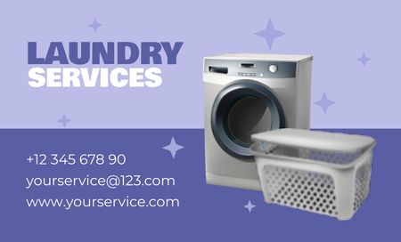 Offer of Discounts on Laundry Services on Purple Layout Business Card 91x55mm Tasarım Şablonu