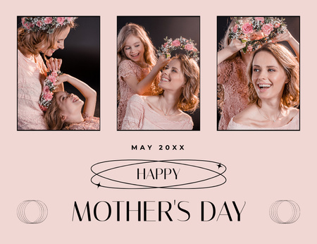 Söpö tytär äidin kanssa äitienpäivänä Thank You Card 5.5x4in Horizontal Design Template