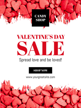 Special Sale on Valentine's Day with Pink Hearts Poster US Design Template